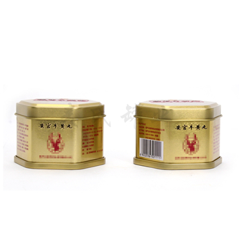 六角形安宮牛黃丸鐵盒,一粒裝牛黃丸鐵罐子,牛黃丸包裝盒生產廠家